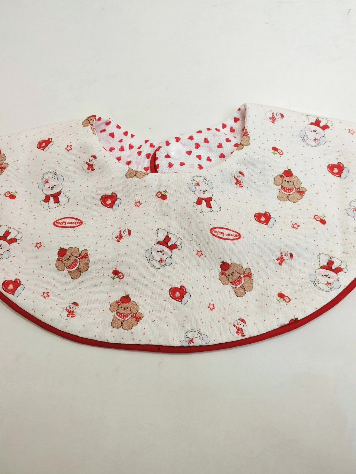 Handmade Cotton Gauze Baby Bib Red Trim