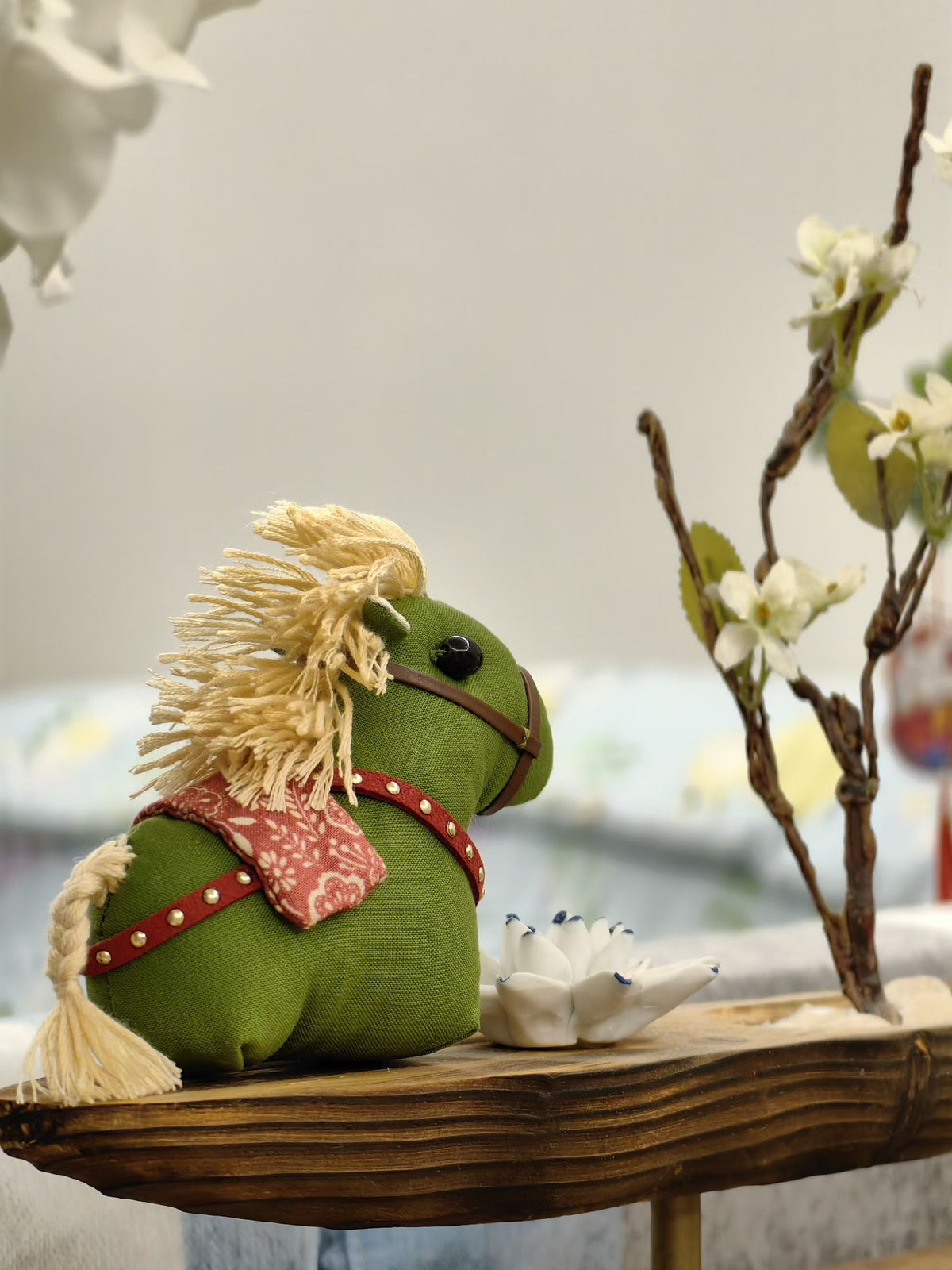 Handmade Green Fabric Horse Ornament