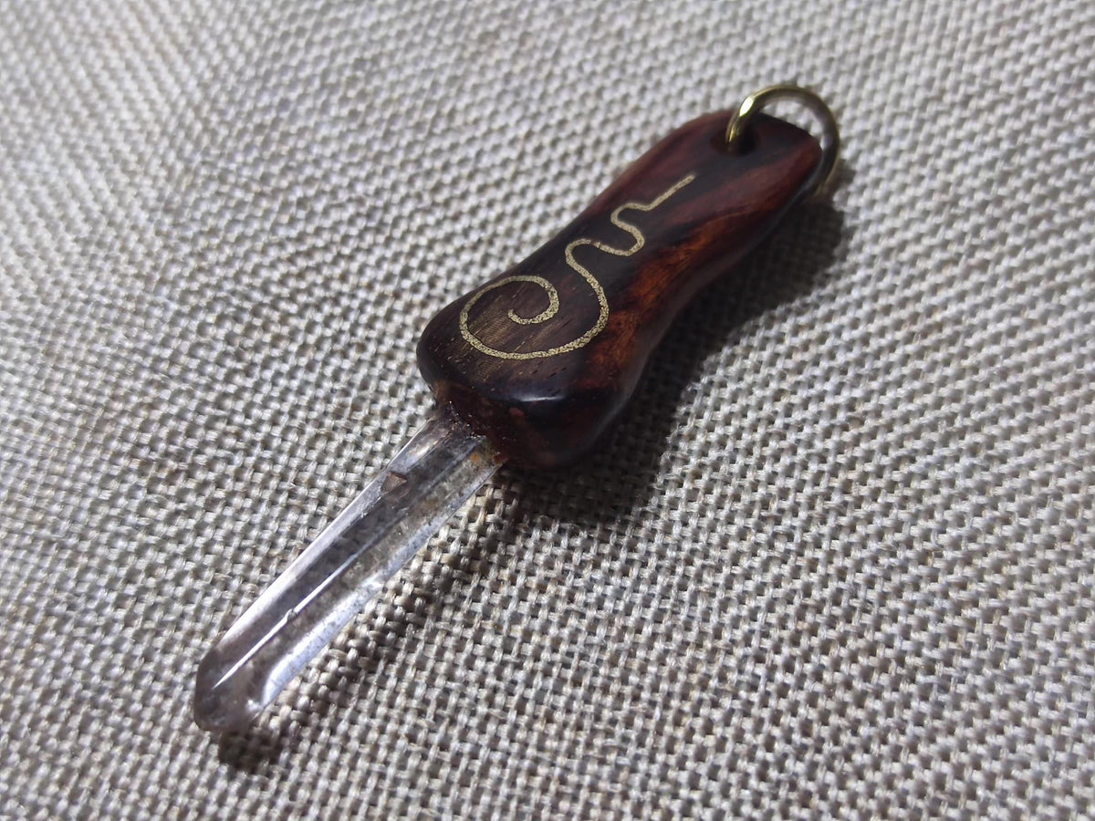 Quartz Crystal Pendant with Wooden Cap