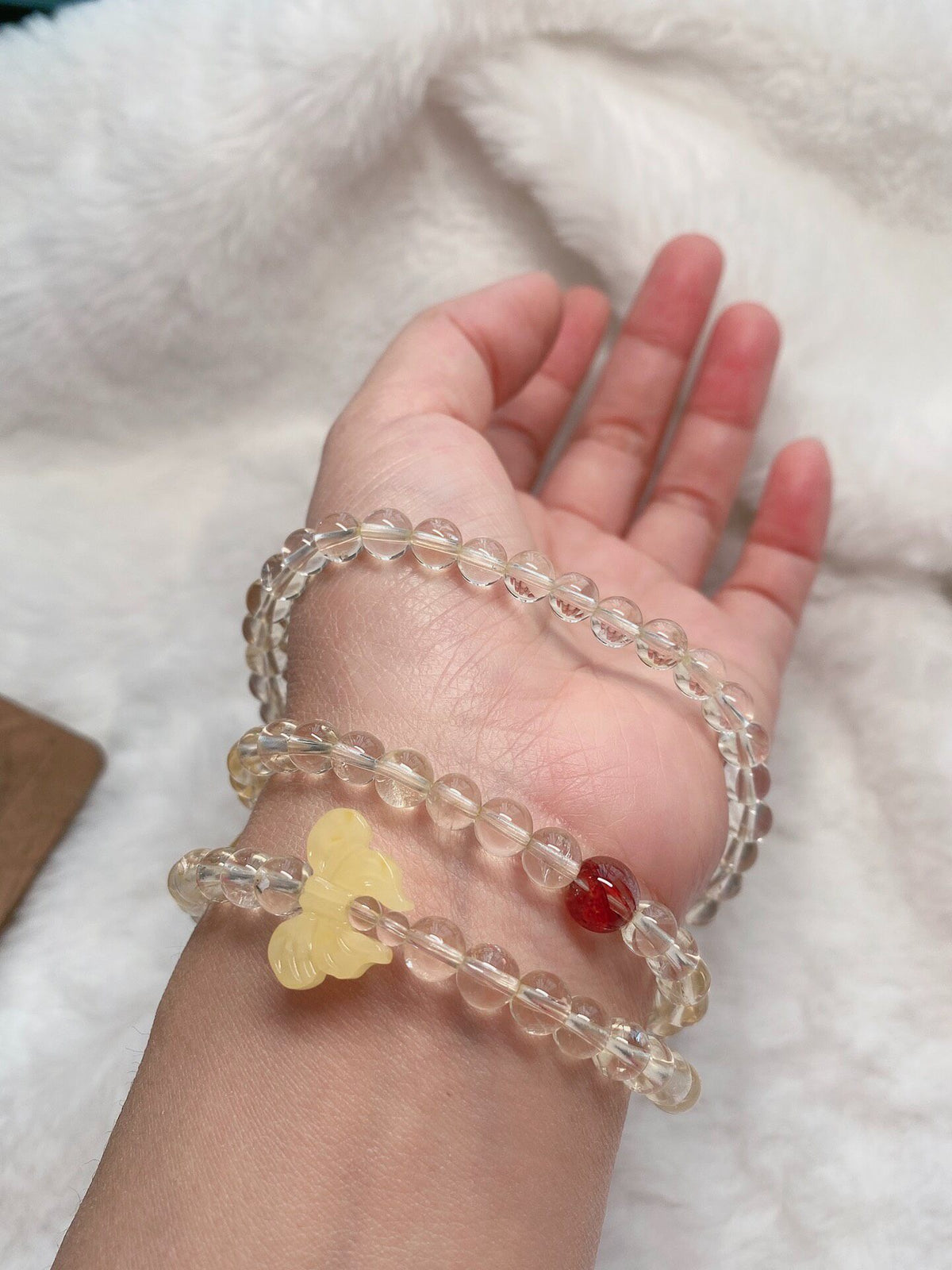 Crystal Agate Amber Pixiu Triple Wrap Bracelet