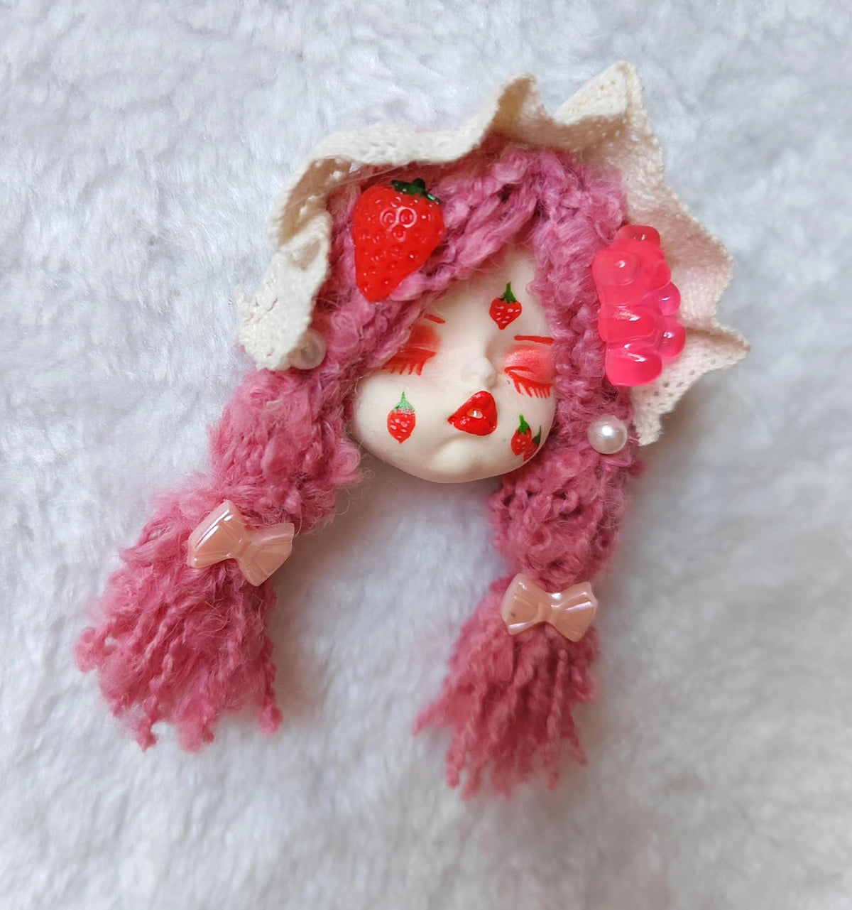 Handmade Clay Doll Head Brooch