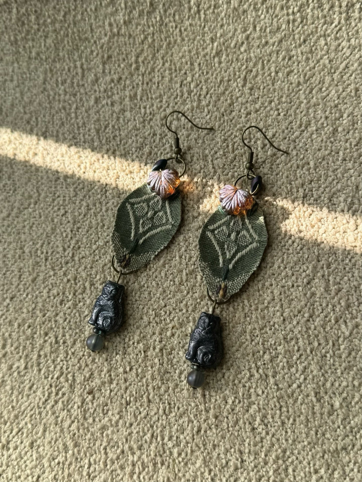 Handmade Woven Fabric Leaf Earrings
