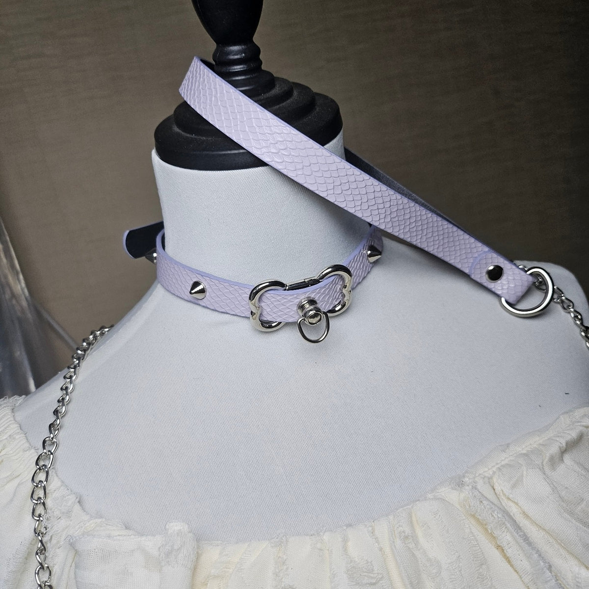 Lavender Snake Embossed Leather Choker