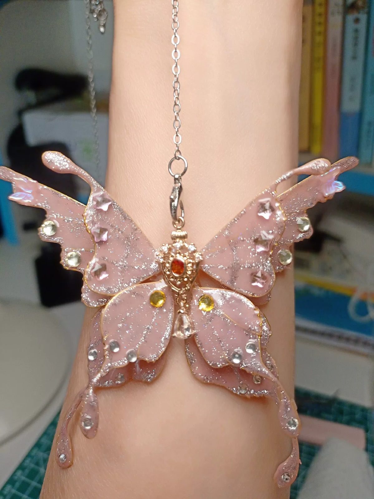 Pink Glitter Butterfly Pendant