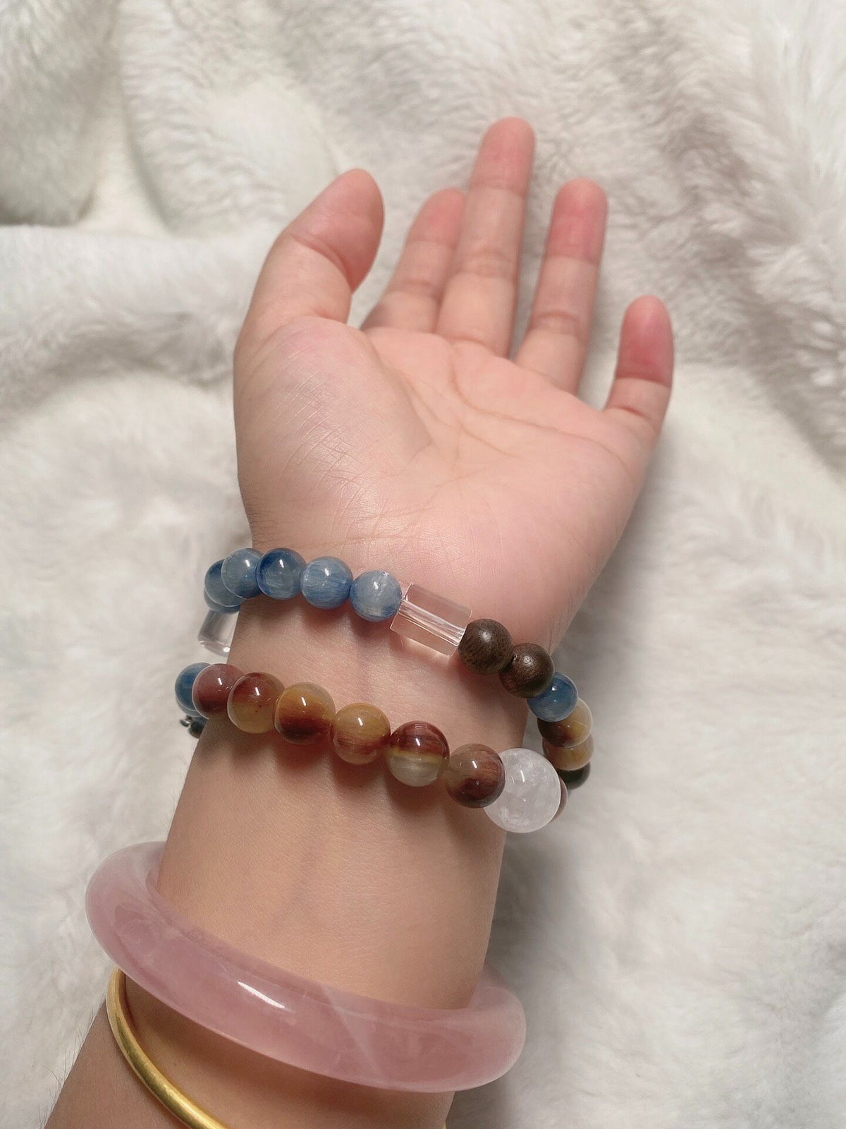 Kyanite Rabbit Hair Quartz Double Loop Bracelet