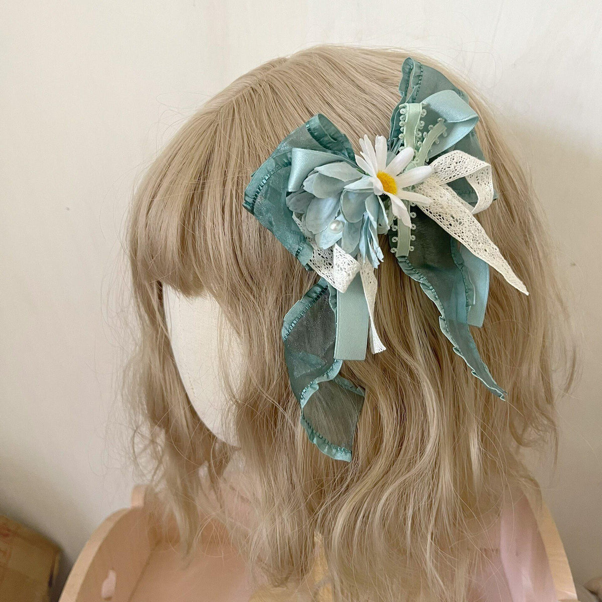 Handmade Lolita Side Clip Matcha Green Bow
