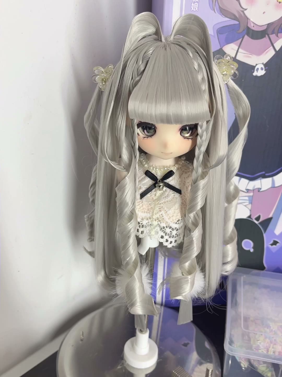 Doll Wig Silver Gray Twin Tail Style