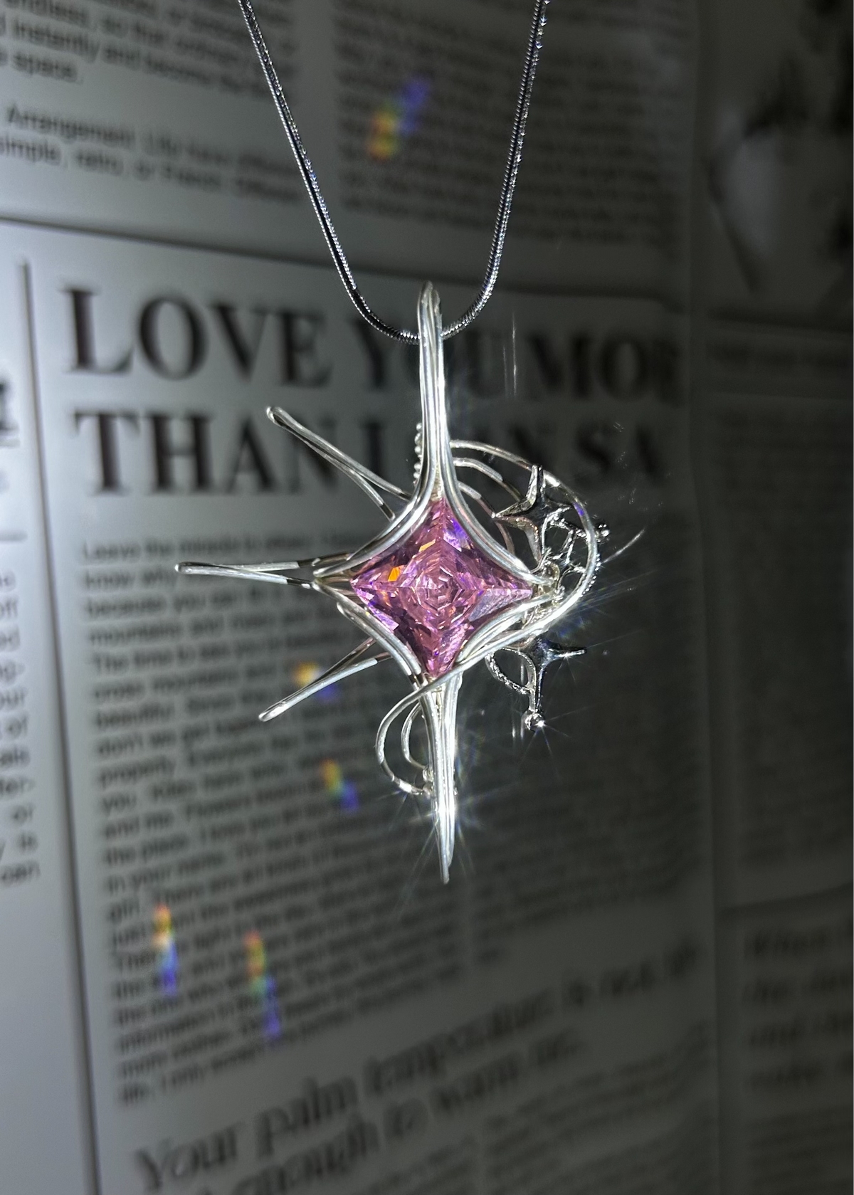 Wire Wrapped Starburst Zircon Pendant Necklace