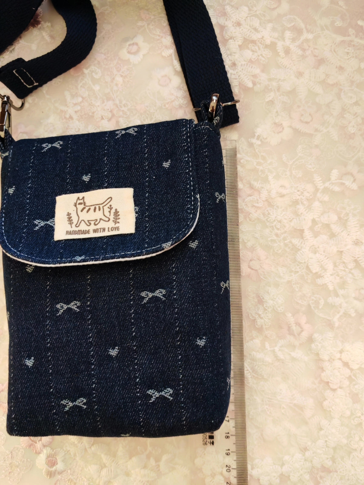 Handgakte Katoenen Crossbody Telefoontas