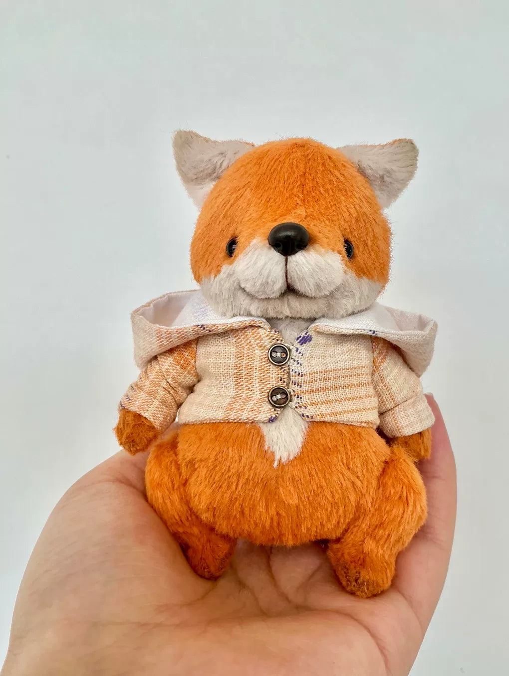 Handmade Viscose Plush Fox with Plaid Jacket