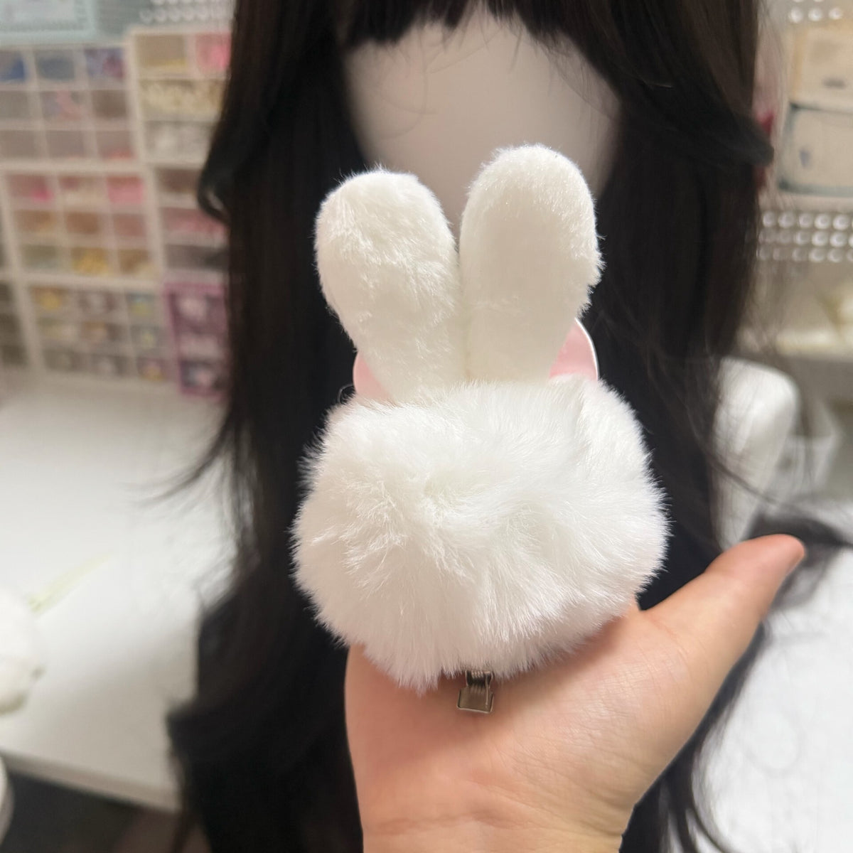 White Rabbit Plush Hair Clip with Pink Bow