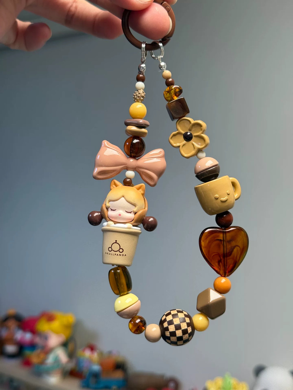 SKULLPANDA Milk Tea Beaded Phone Strap Keychain