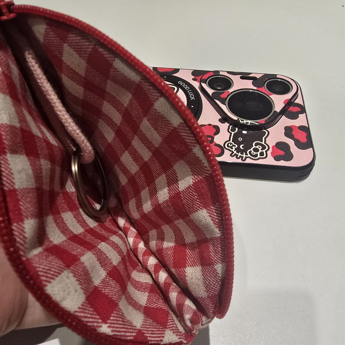 Red Gingham Cotton Key Pouch