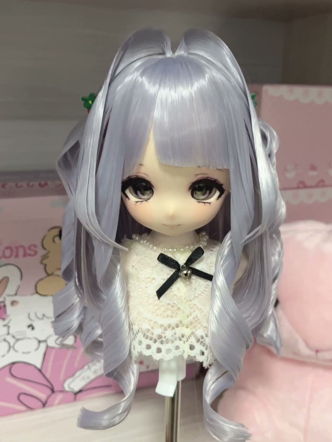Doll Wig Silver Grey Twin Tails