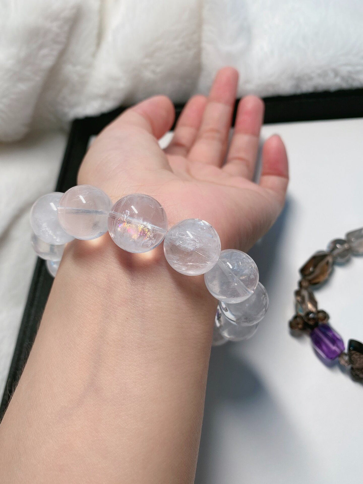 White Phantom Quartz Beaded Bracelet 16mm