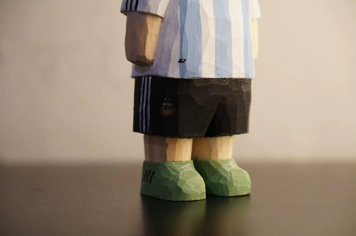 Hand Carved Wooden Cat Football Figurine