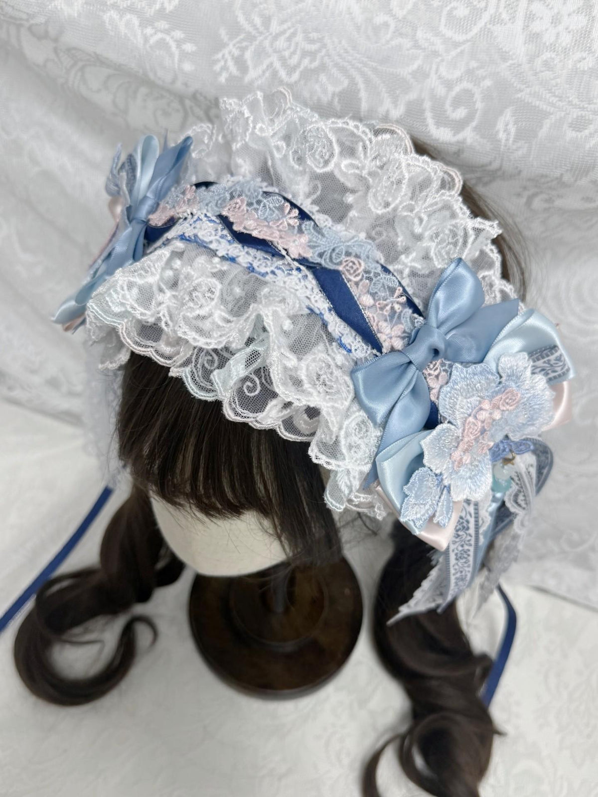 Lolita Blue Porcelain Headband with Lace Bows