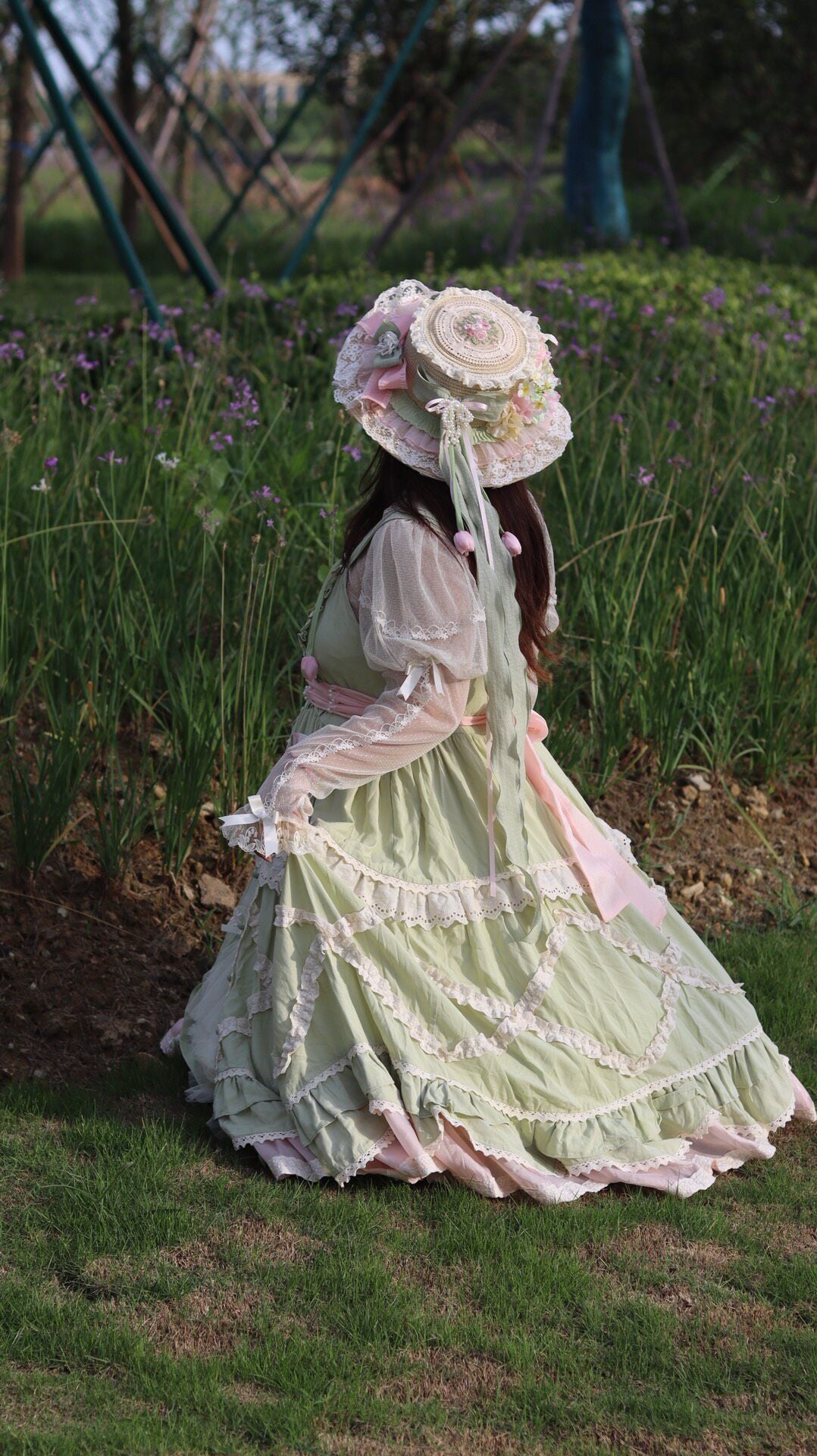 Lolita Straw Bonnet with Floral Lace Trim