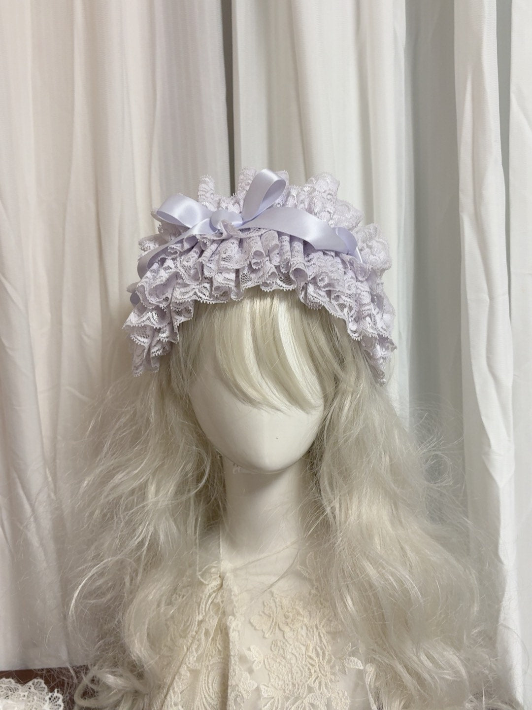 Lavender Lace Ruffle Headpiece with Satin Bow