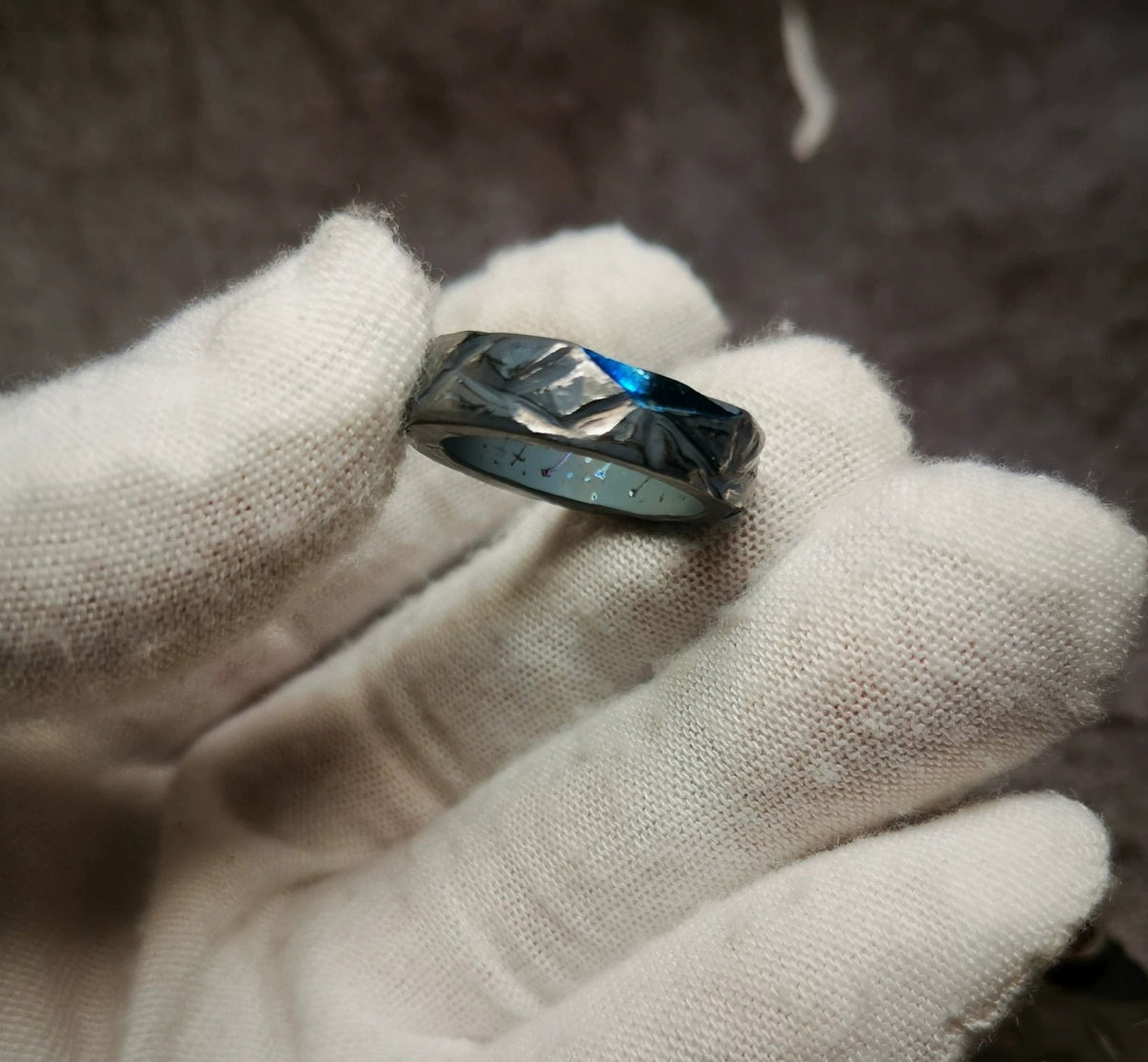Titanium Stone Texture Ring Blue Inlay