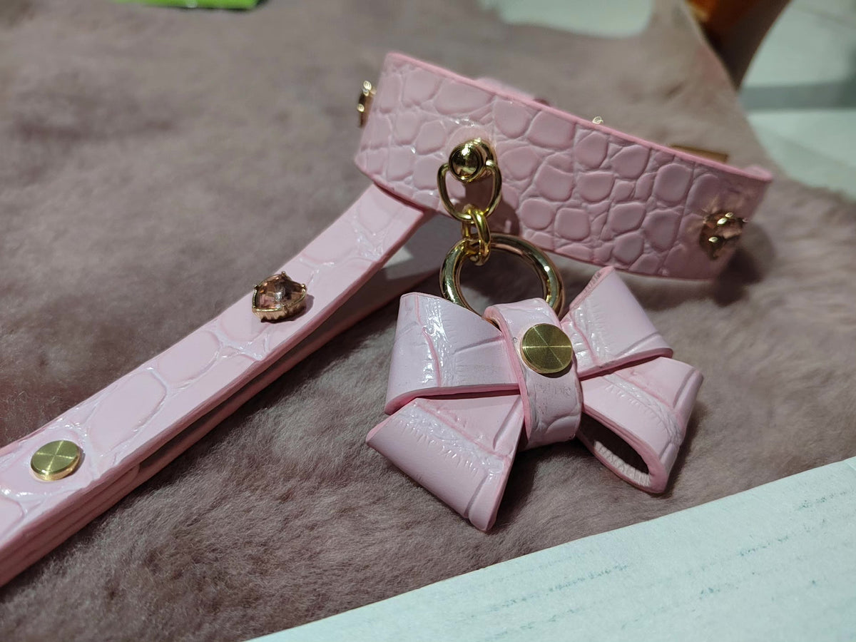 Rosa Fischschuppen Leder Hund Halsband und Leinen Set