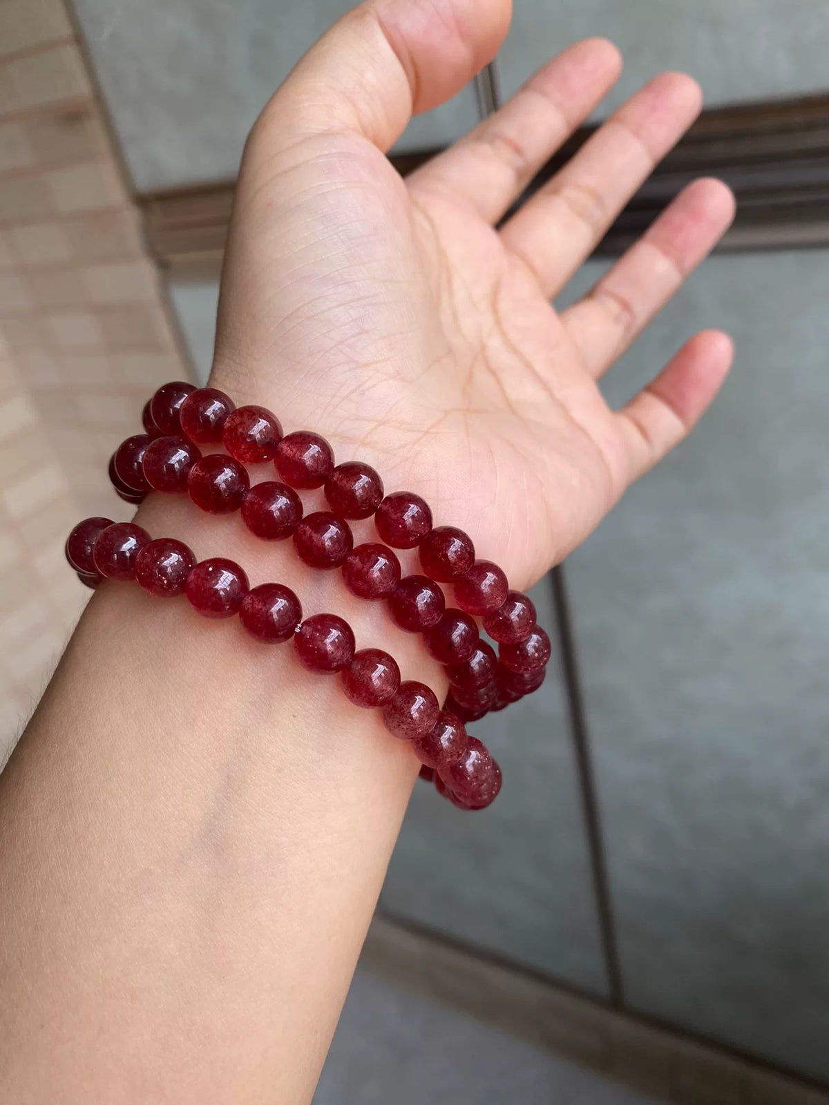 Strawberry Crystal Kalimantan Wood Beaded Bracelet