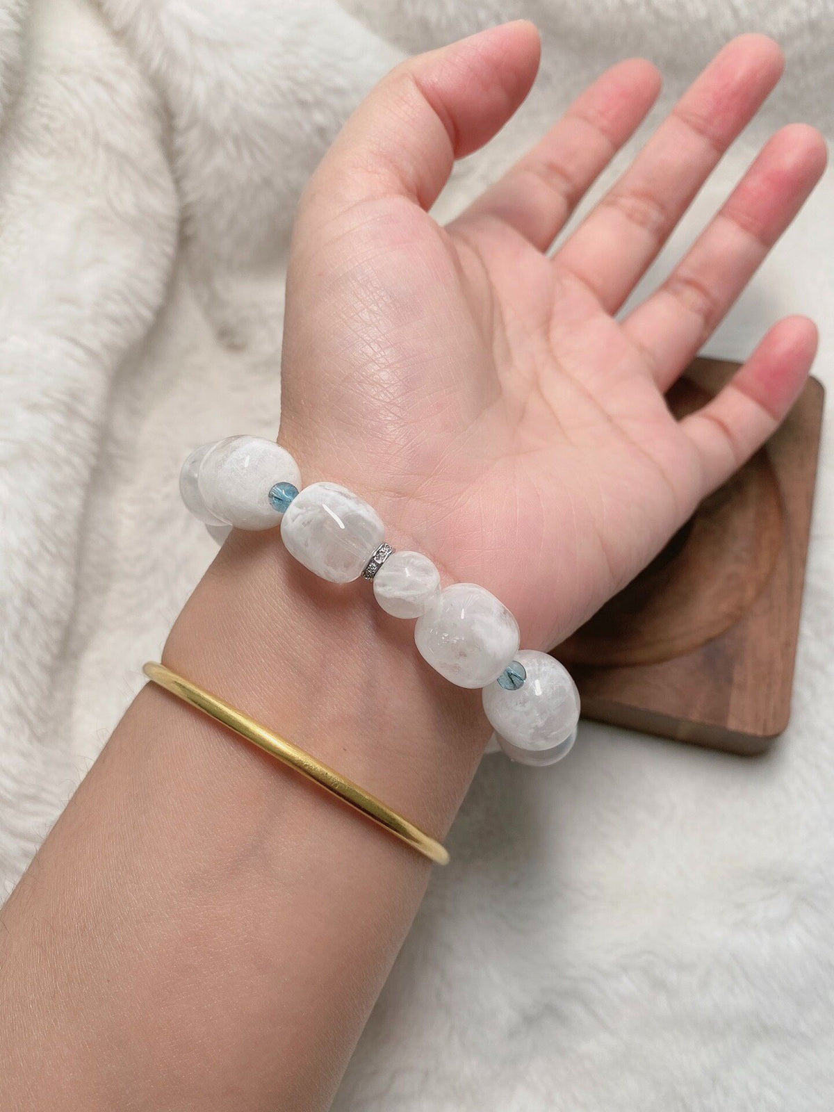 Snowflake Phantom Quartz Barrel Bead Bracelet