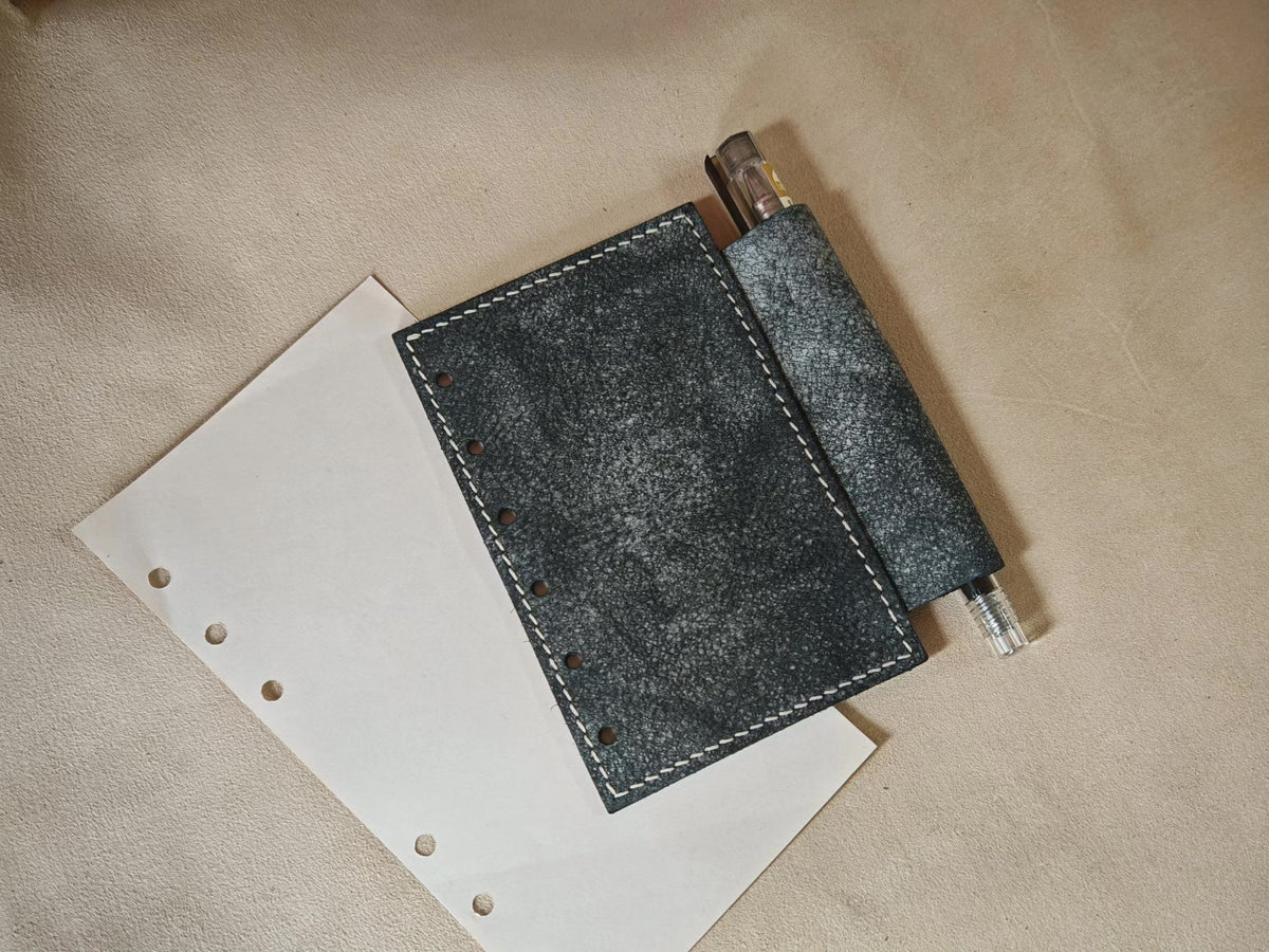 Black Leather Notebook Cover with Pen Loop