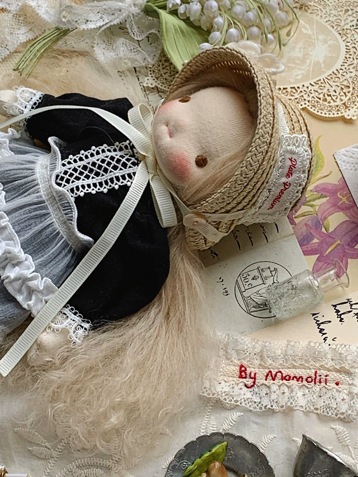 Handmade Waldorf Doll with Straw Bonnet