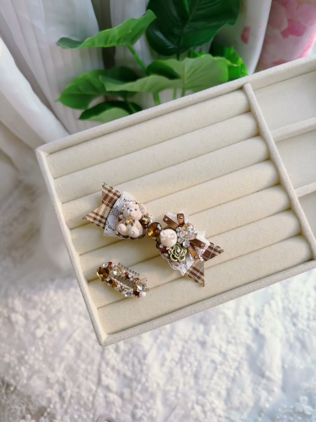 Handcrafted Plaid Bow Pet Hair Clip Set