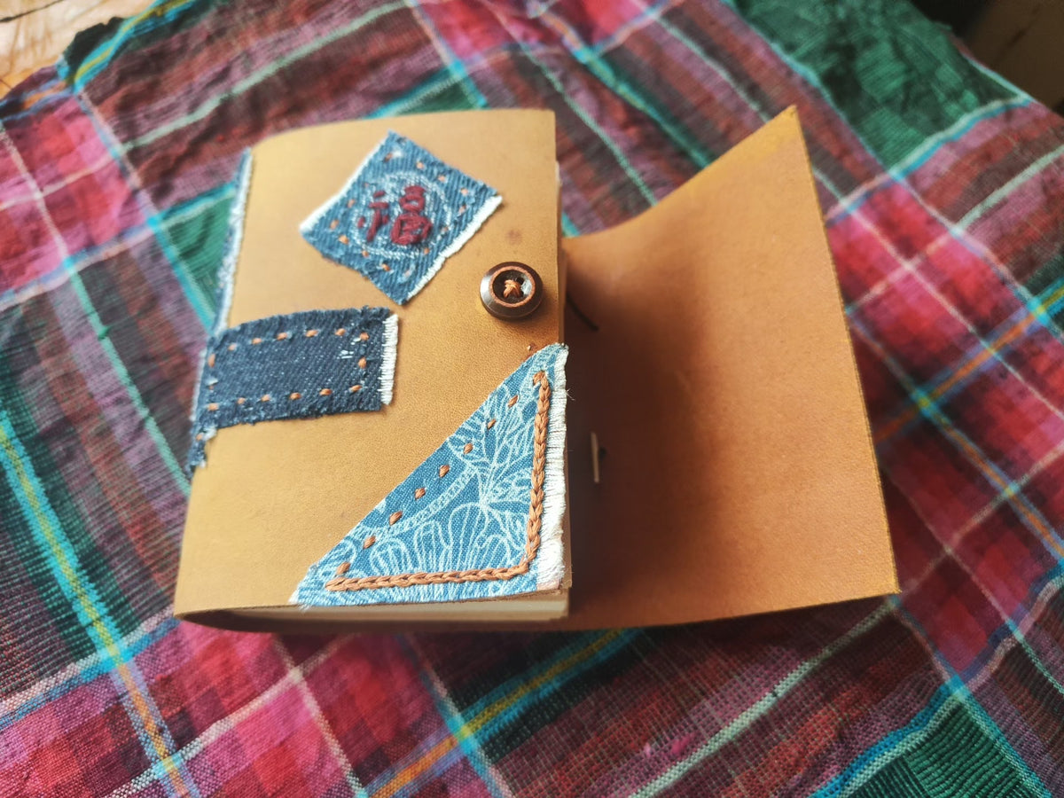 Leather Notebook with Denim Patchwork Cover