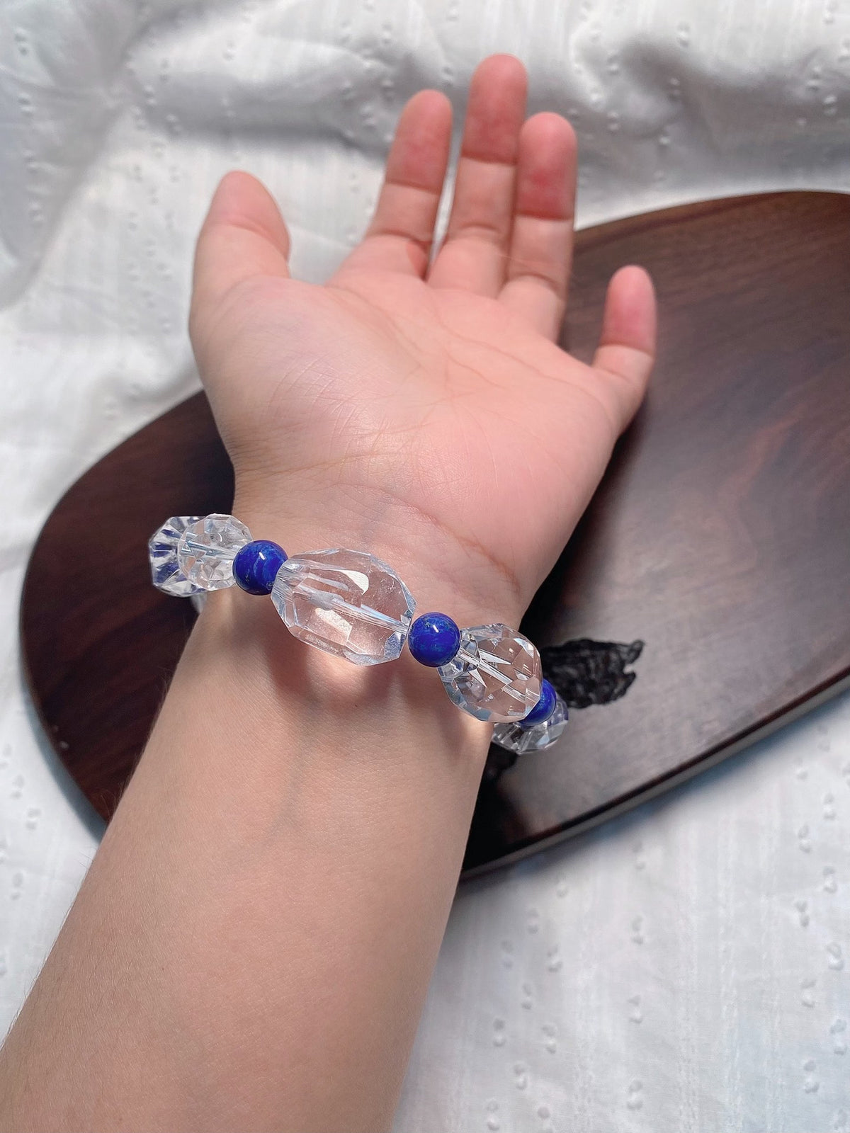 Clear Quartz Lapis Lazuli Beaded Bracelet