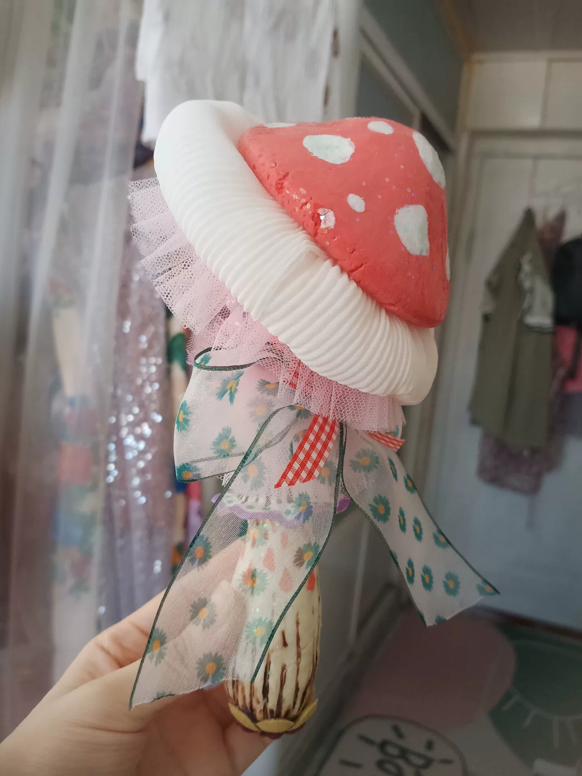 Red Mushroom Doll Head Figurine