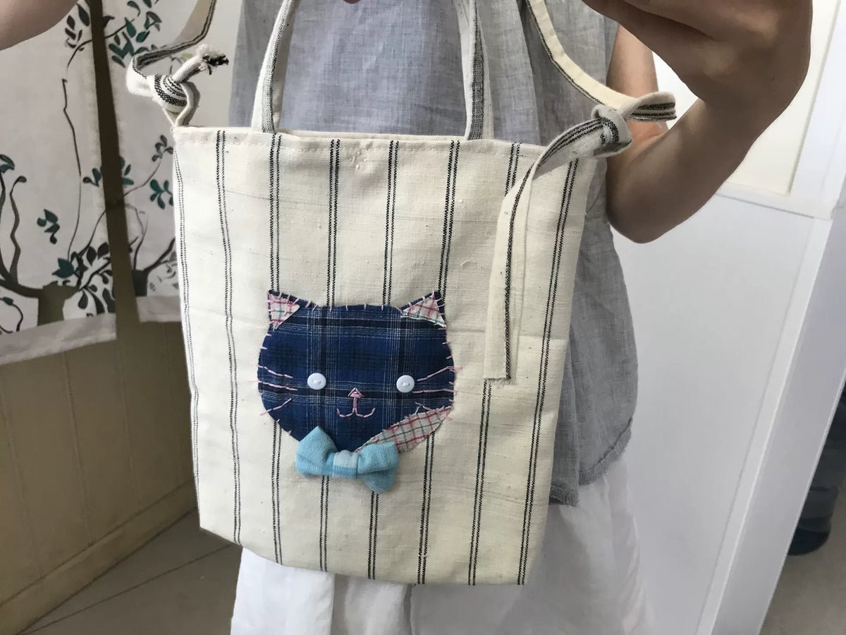 Bolso de tela con cara de gato hecho a mano