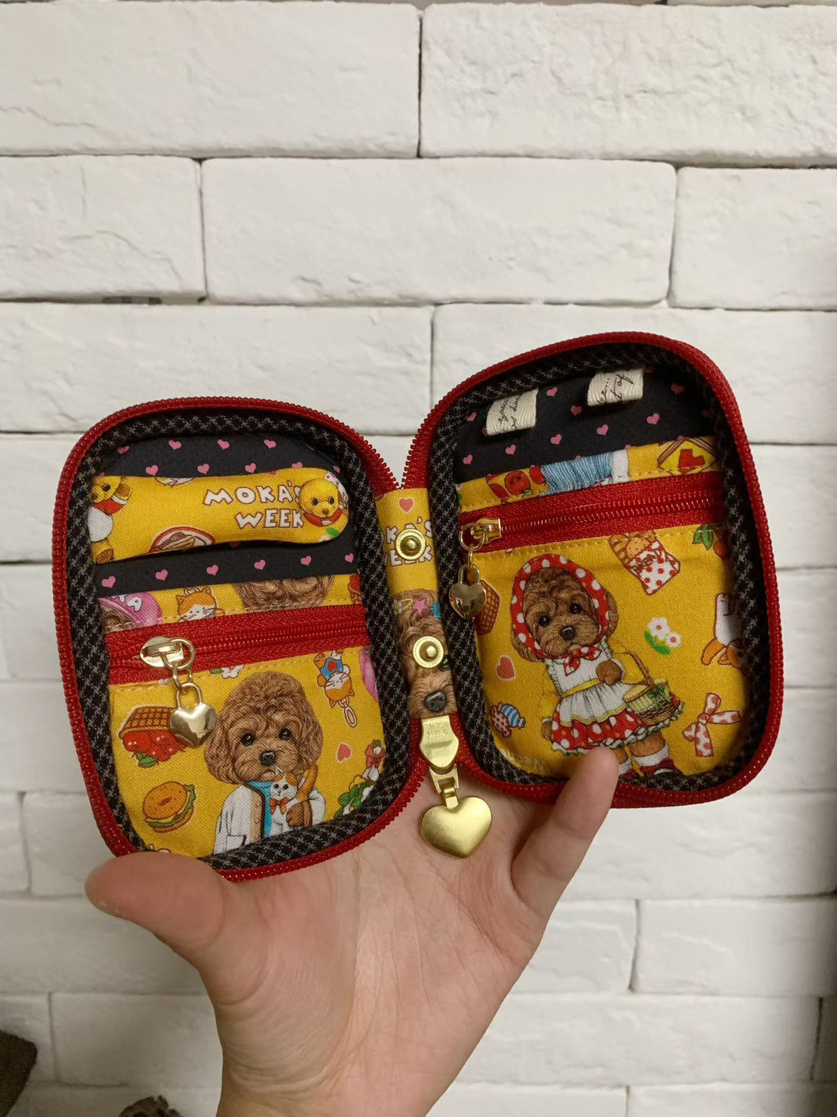 Yellow Cotton Poodle Print Pouch