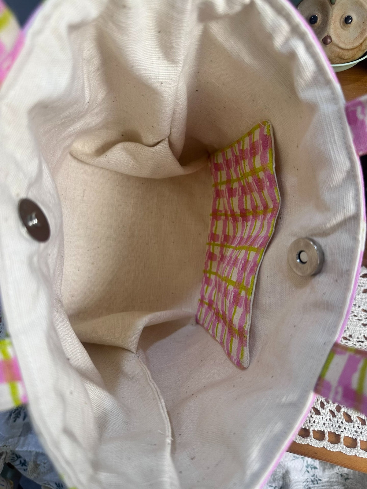 Handwoven Pink Bird Tote Bag