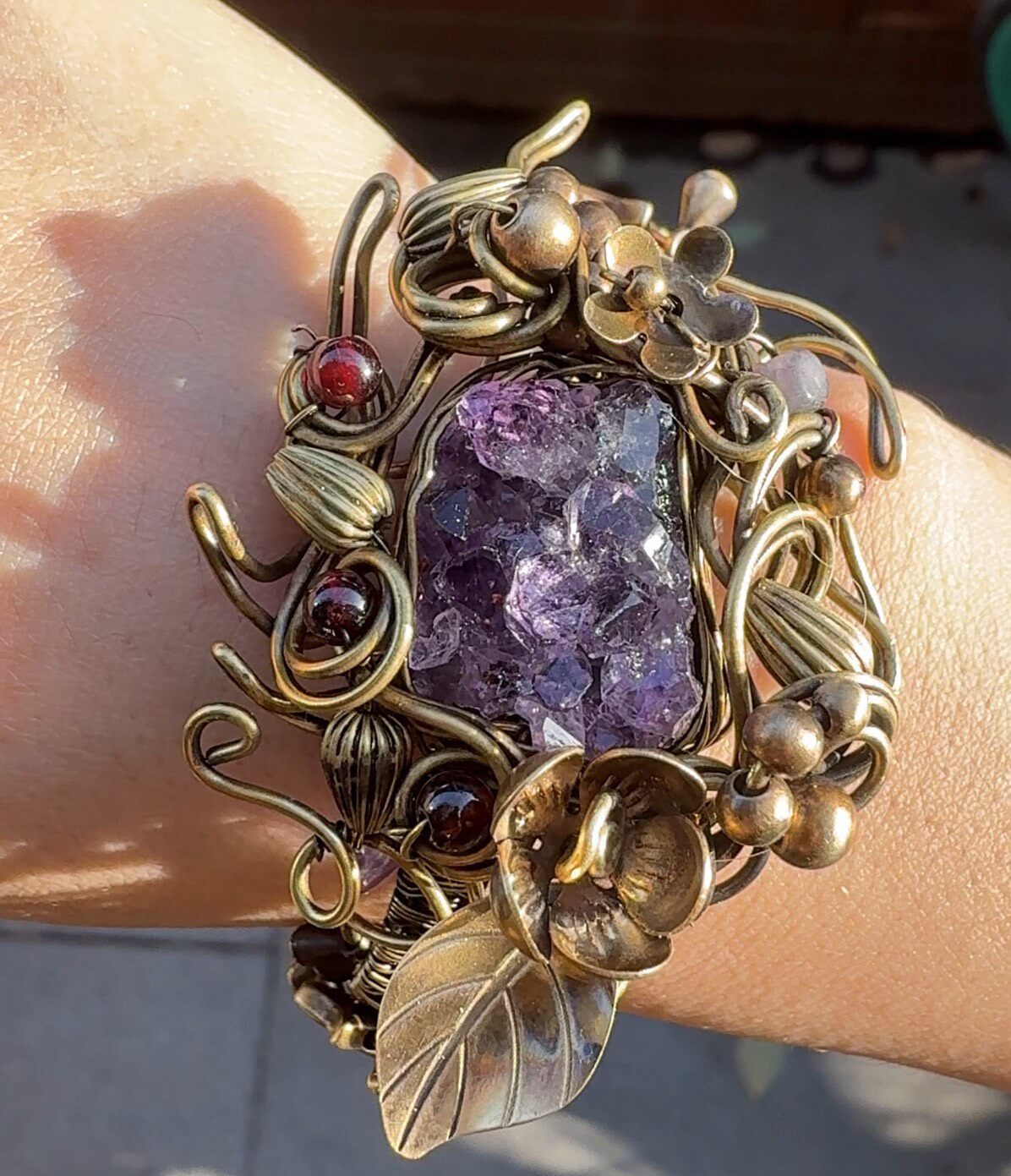 Handcrafted Wire Wrapped Amethyst Collar Necklace and Cuff Bracelet