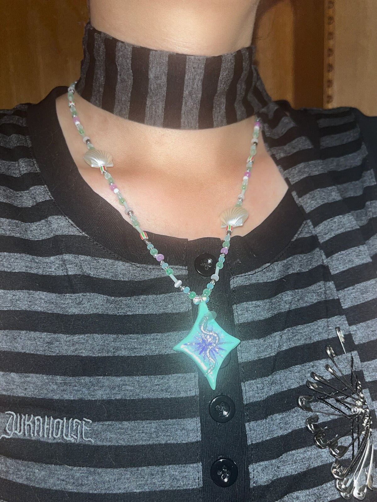 Mint Green Star Pendant Handmade Necklace