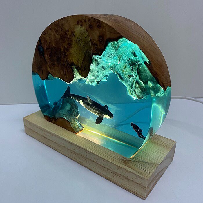 Resin Wood Art Lamp with Whale Design