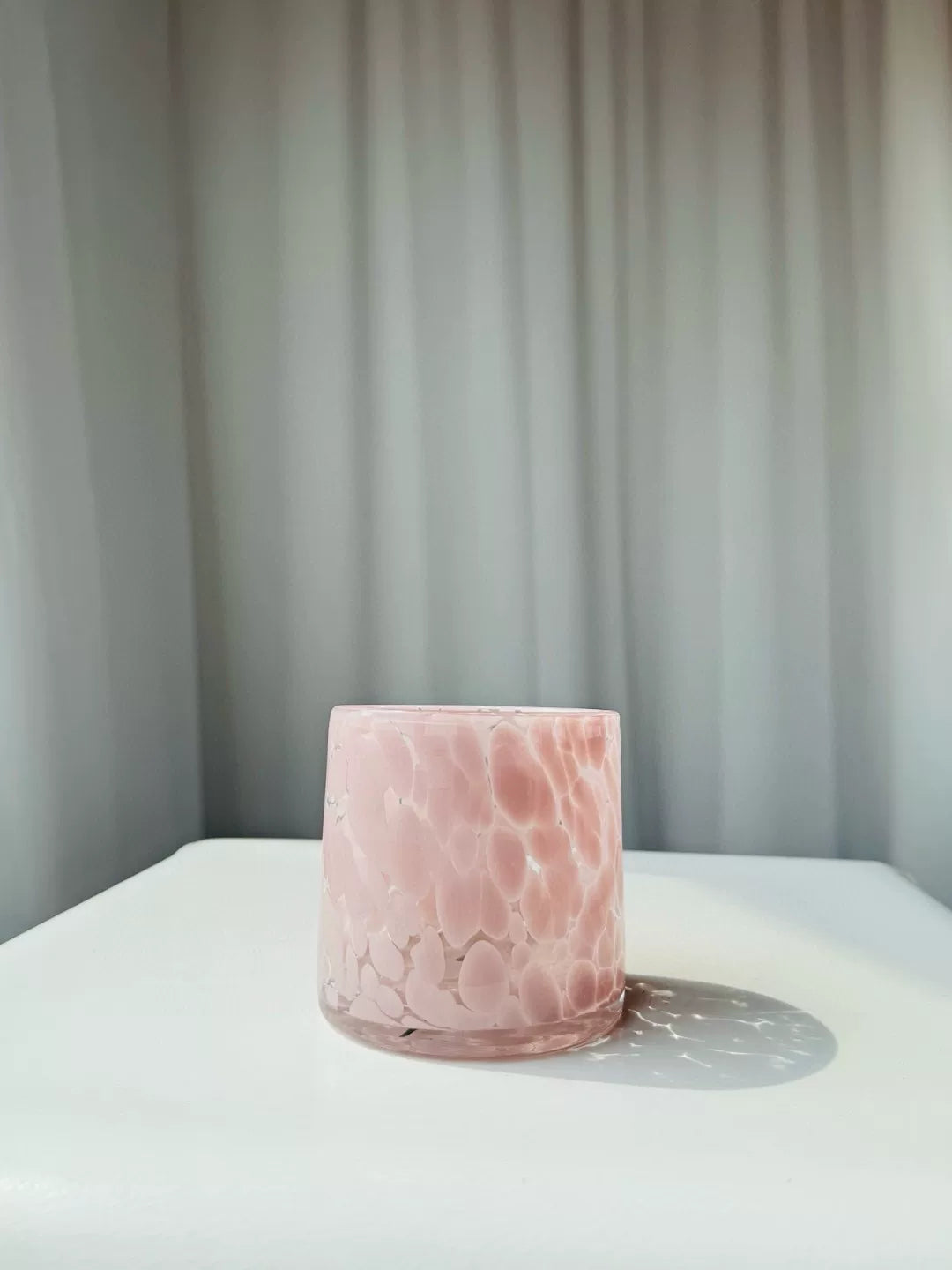 Pink Marbled Art Glass Candle Holder