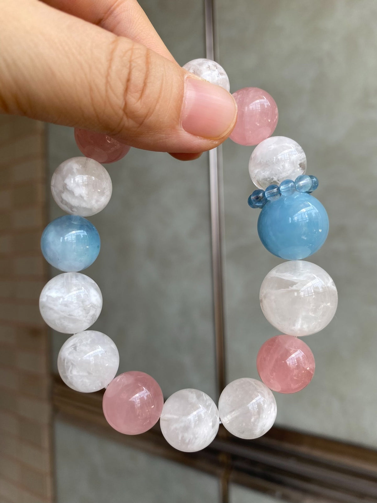 Aquamarine Snowflake Quartz Multi Gemstone Bracelet