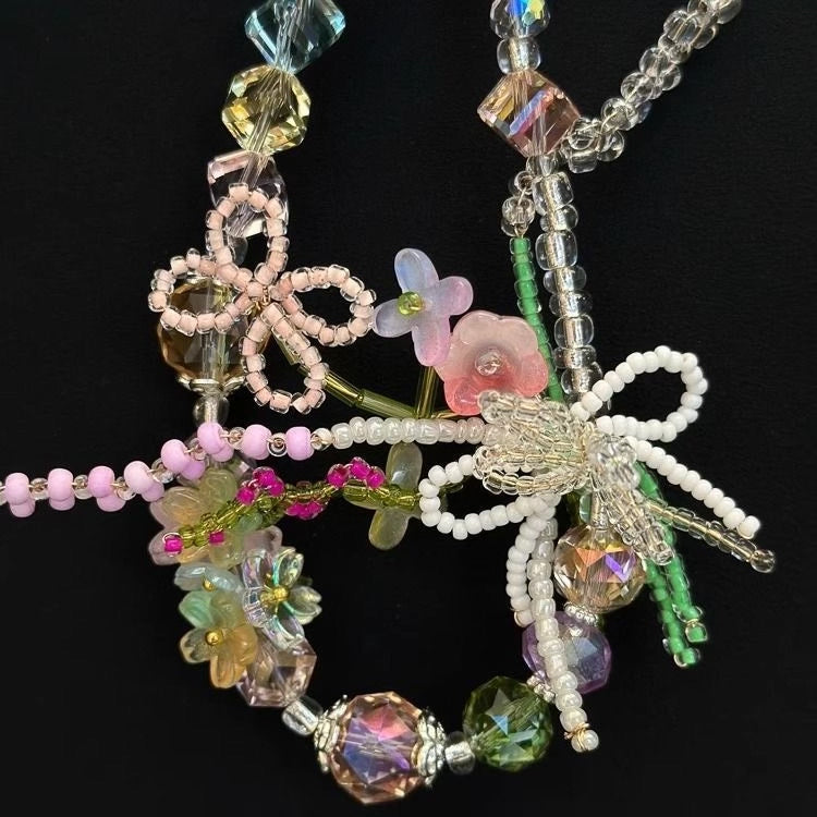 Beaded Phone Charm Pastel Floral
