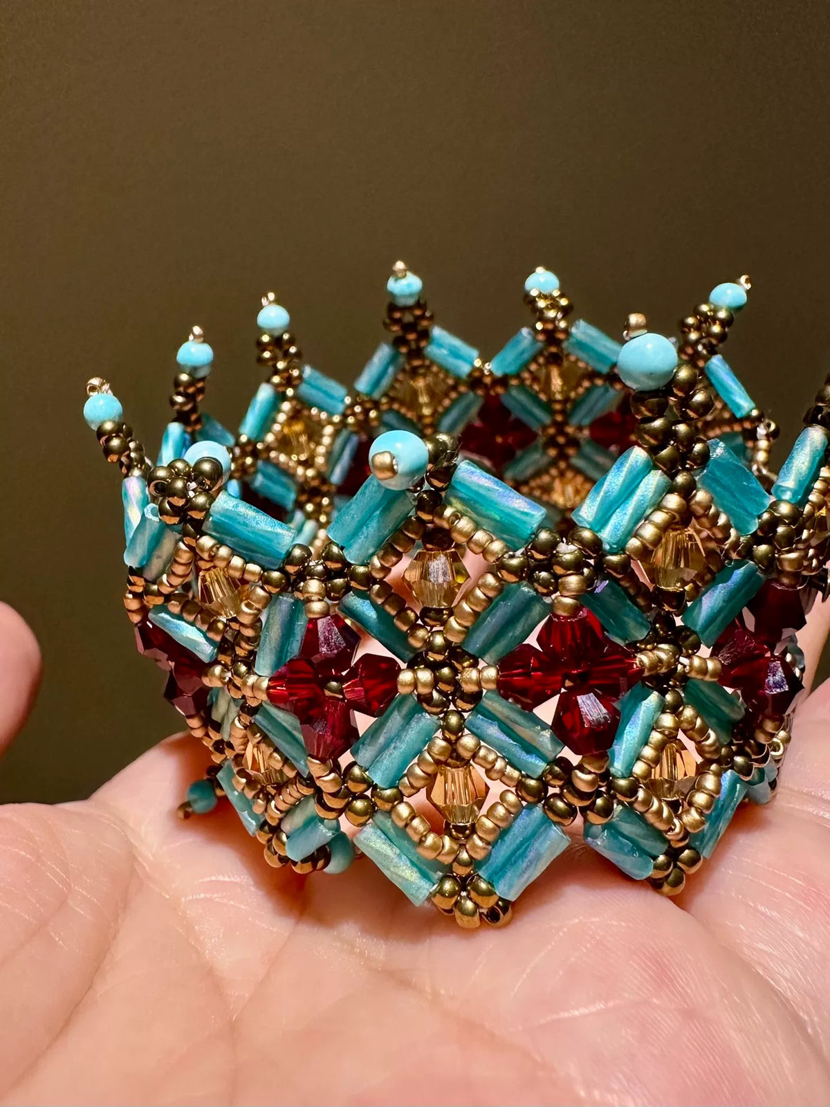 Persian Geometric Wide Cuff Bracelet Turquoise Red