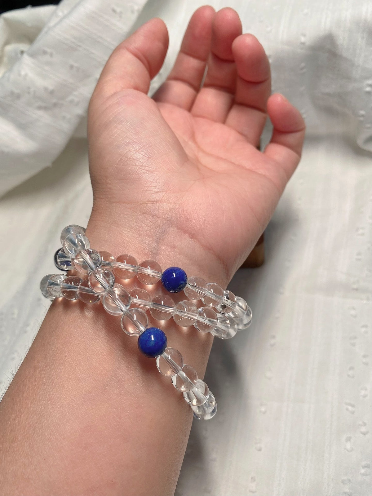 Clear Quartz Lapis Lazuli Triple Wrap Bracelet