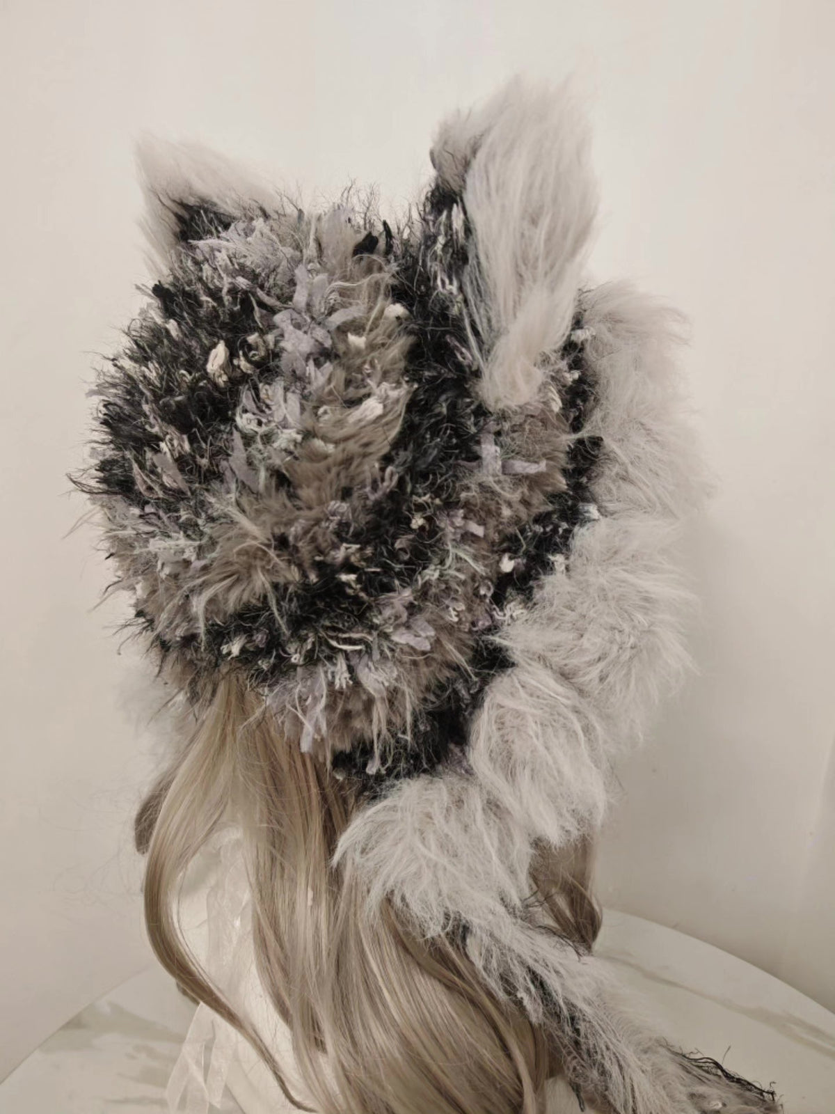 Gray-Black Fox Ears Faux Fur Hat