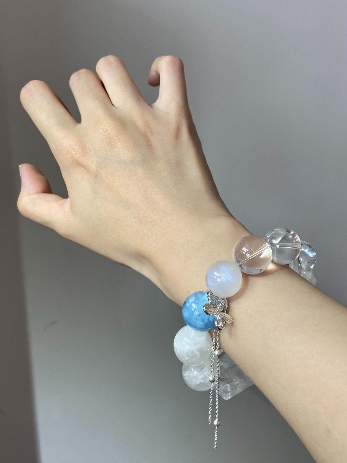 Snowflake Quartz Aquamarine Crystal Beaded Bracelet