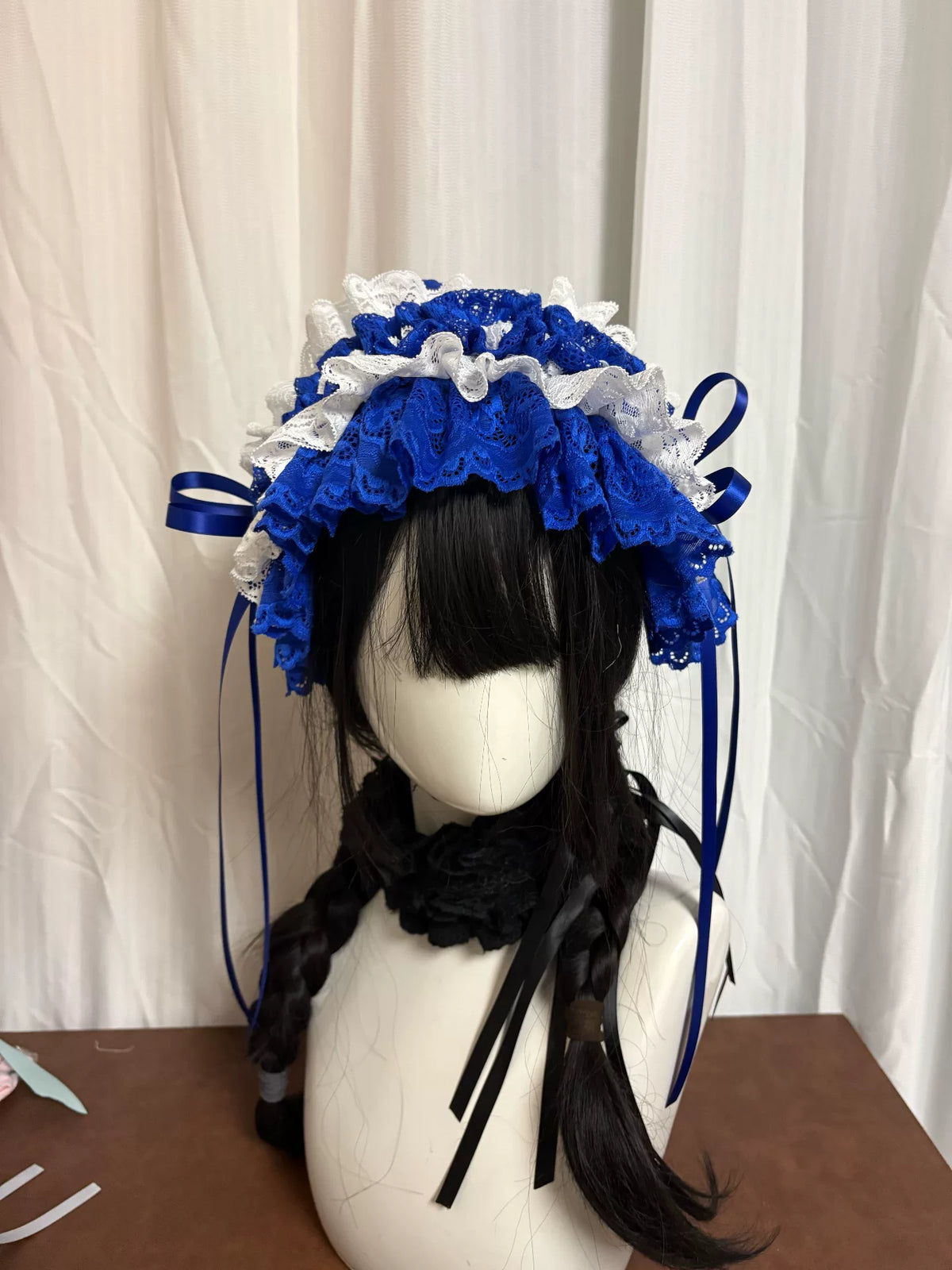Adorno de Cabeça de Renda Lolita Azul e Branco