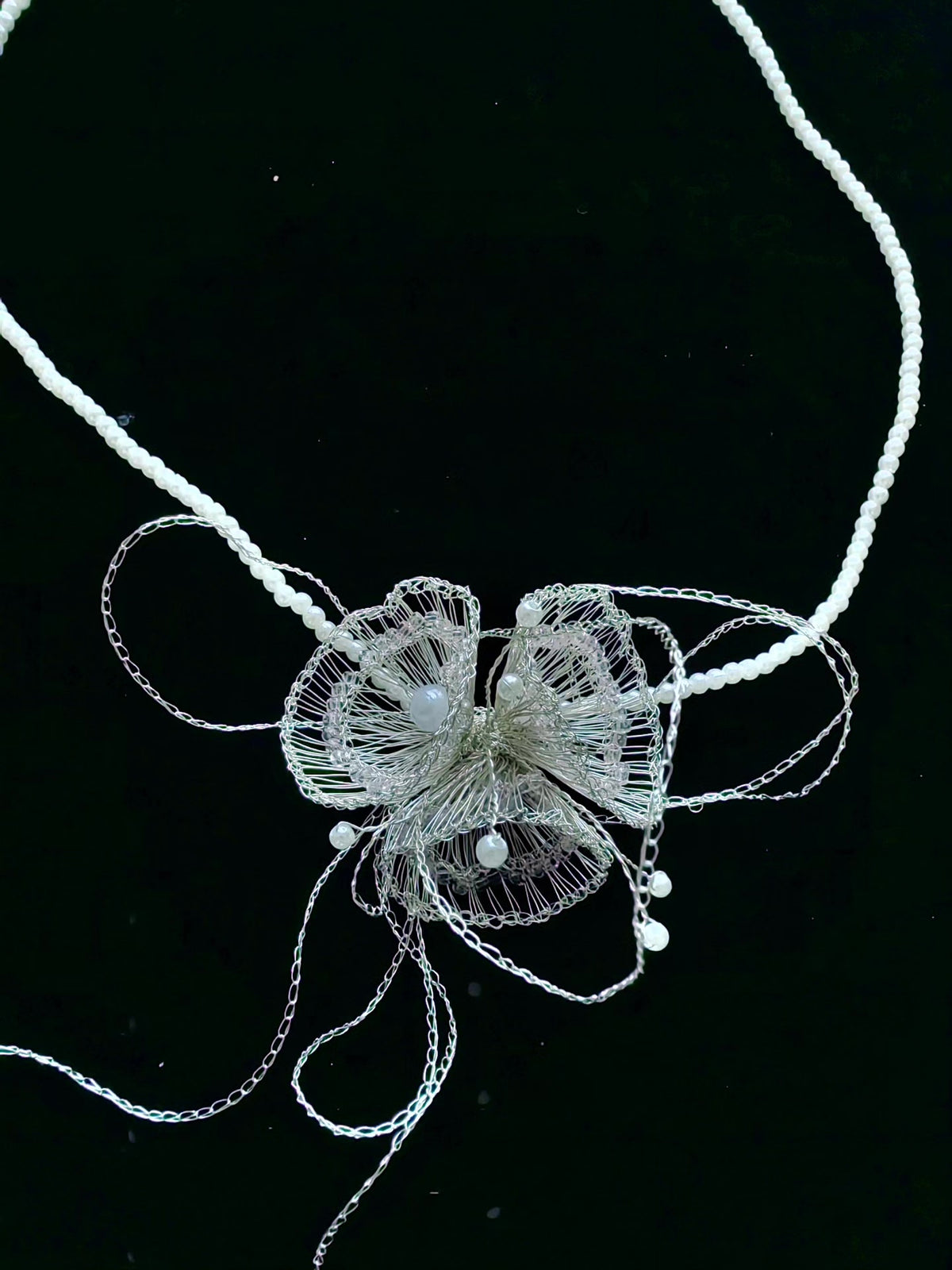 Handgakte Gehaakte Draad Bloem Parel Ketting