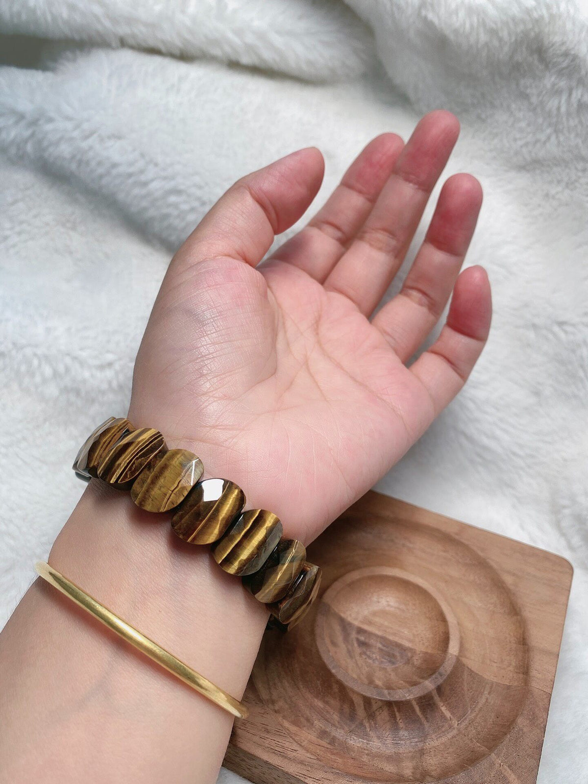 Yellow Tiger Eye Beaded Bracelet Wide Discs