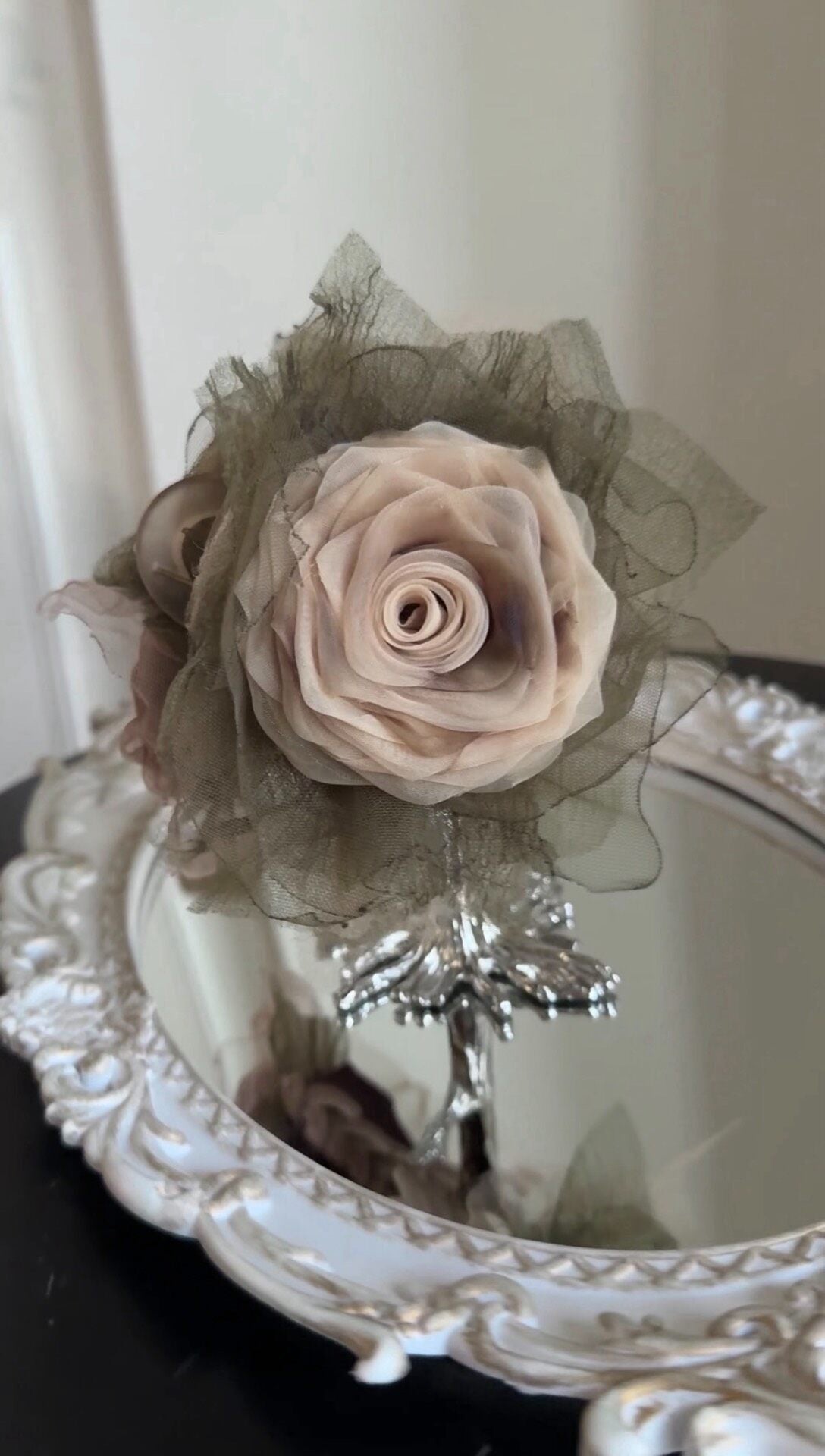 Olive Green Rose Floral Claw Clip